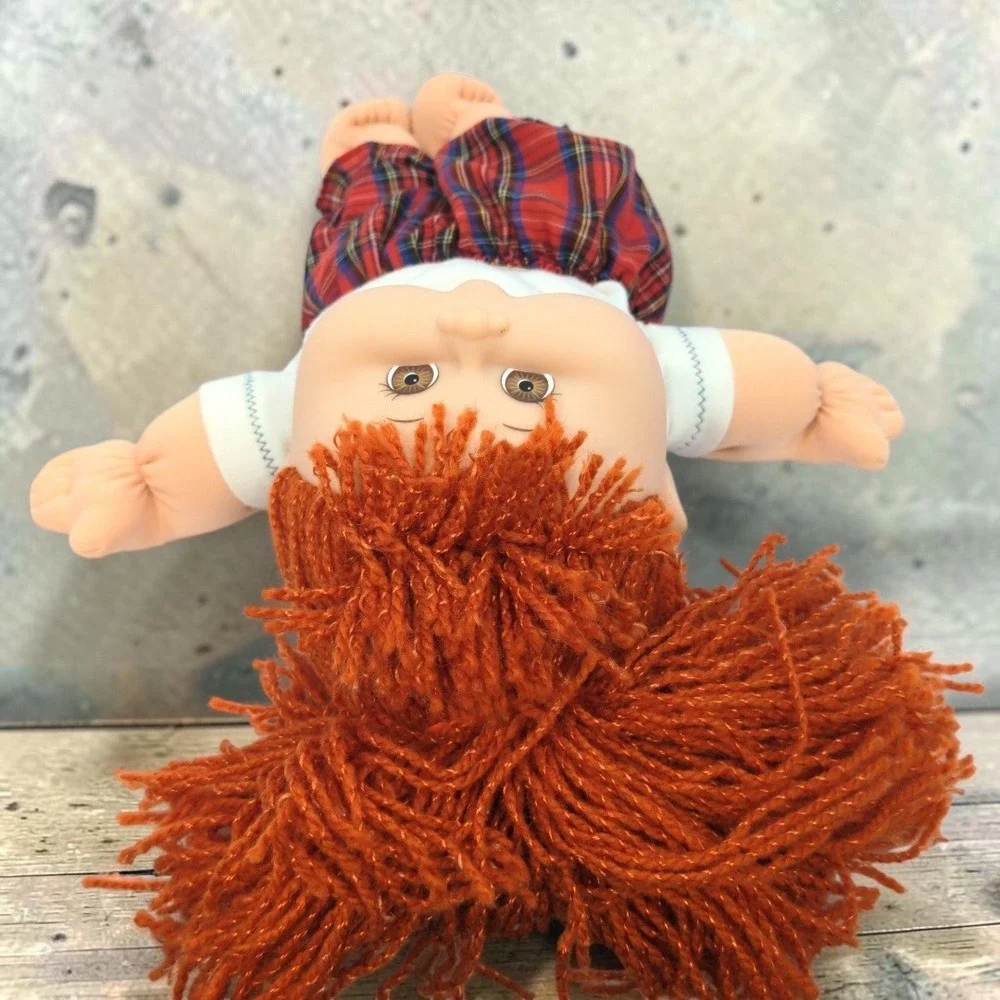 VTG 90's Mattel Cabbage Patch Kids Doll Red Yarn Hair Brown Eyes Plaid CPK 1995